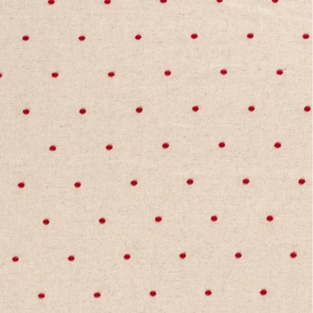 Tissu Viscose Lin Brodé Pois Rouge 