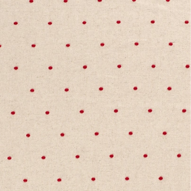 Tissu Viscose Lin Brodé Pois Rouge 