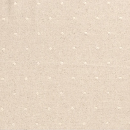 Tissu Viscose Lin Brodé Pois Blanc 