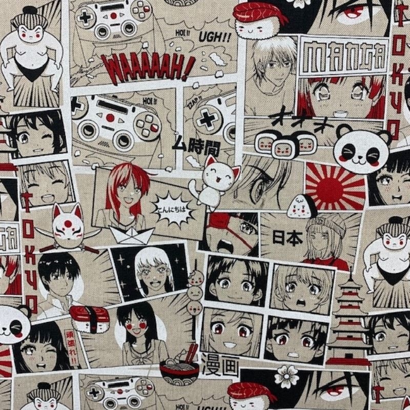 Tissu Toile Manga Noir rouge