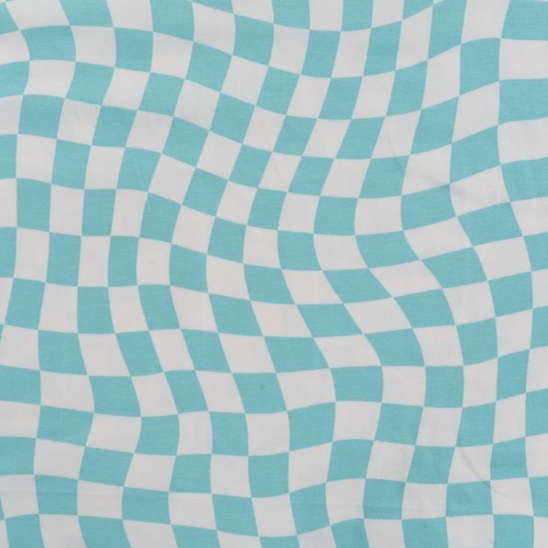 Tissu Jersey Coton Imprimé Carre Aqua 