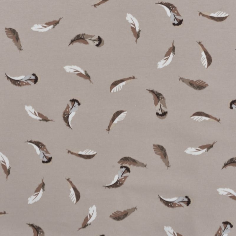 Tissu Jersey Coton Imprimé Plume Sable 
