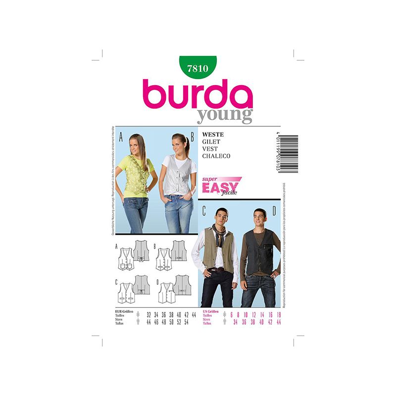 Patron Burda Style 7810 Gilet 32/44 44/54