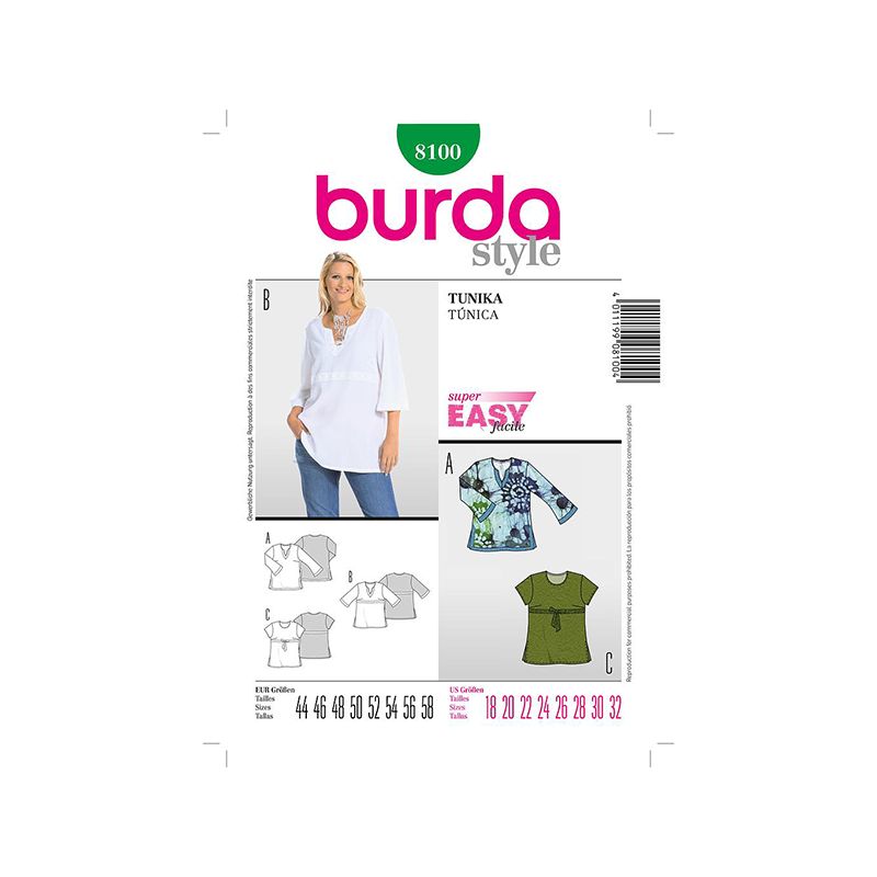 Patron Burda Style 8100 Tunique 44/58