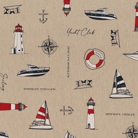 Tissu Toile Imprimée Yacht Club Fond Coloris Lin 