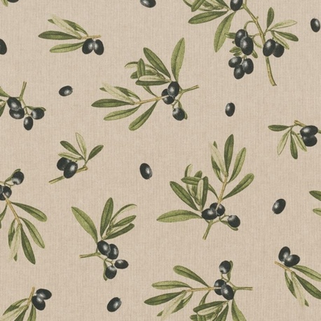 Tissu Toile Imprimée Olive Branch Fond Coloris Lin