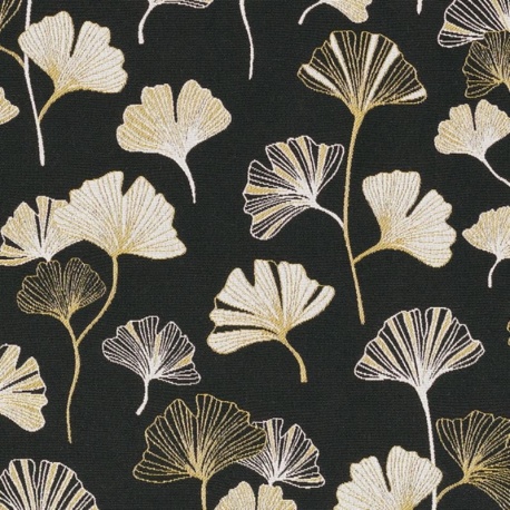 Tissu Jacquard Lurex Ginko Fond Noir 