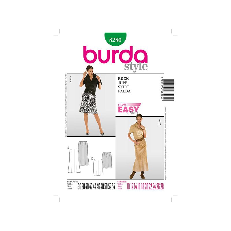 Patron Burda Style 8280 Jupe 36/54