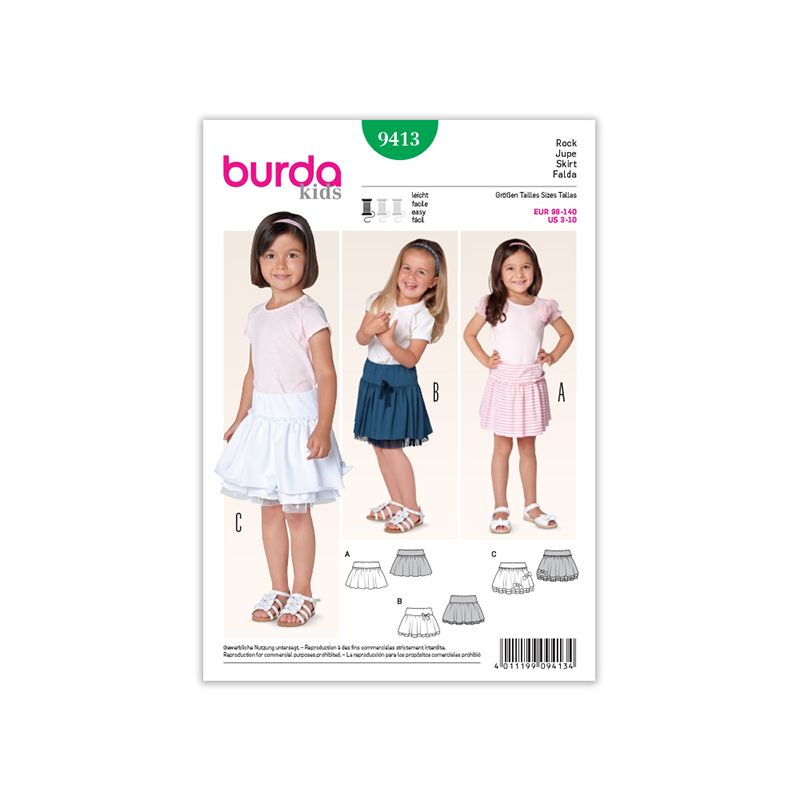 Patron Burda Kids 9413 Jupe Fillette 98/140CM