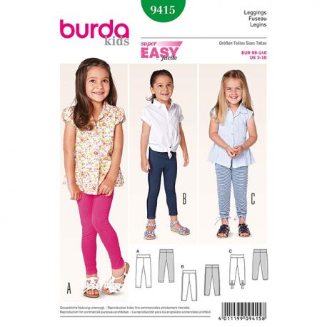 Patron Burda Kids 9415 Legging Fille 98/140CM