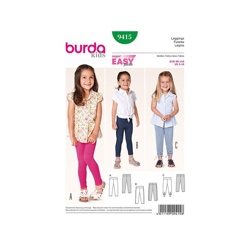 Patron Burda Kids 9415 Legging Fille 98/140CM