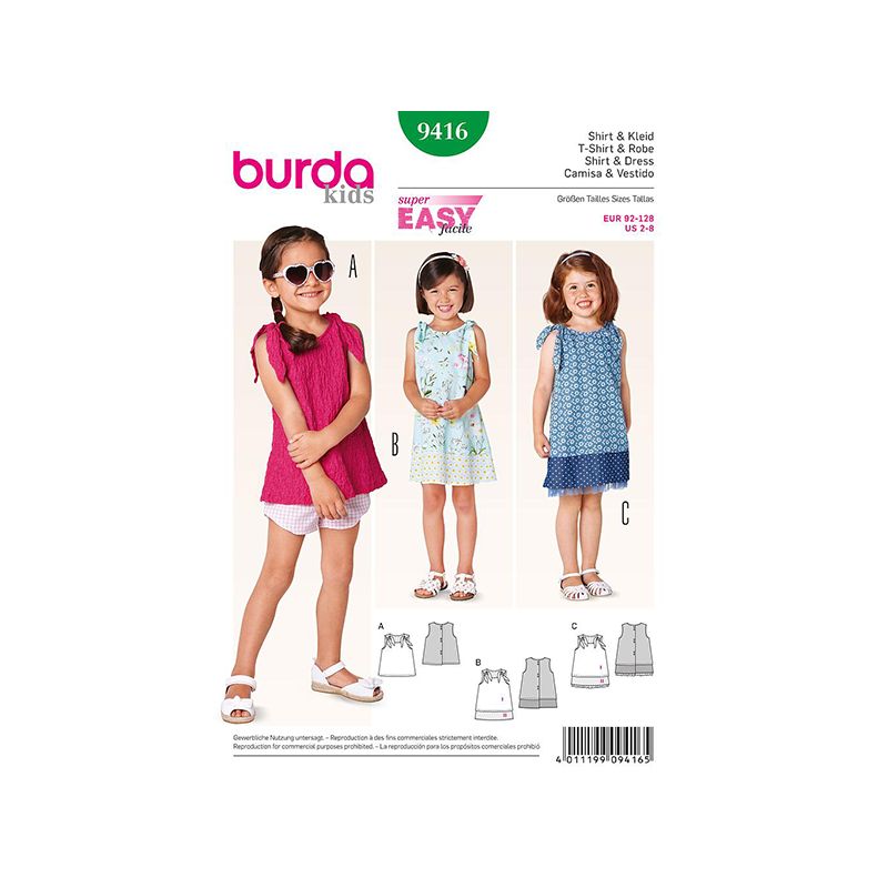Patron Burda Kids 9416 Robe et Tshirt Fille 92/128CM