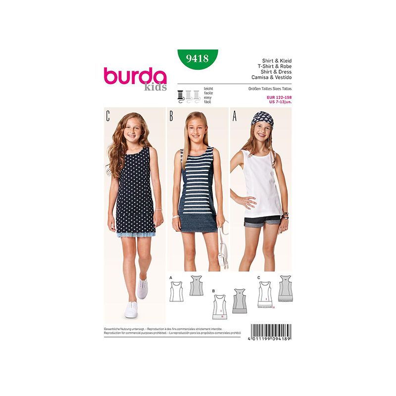 Patron Burda Kids 9418 Robe et Tunique 122/158CM