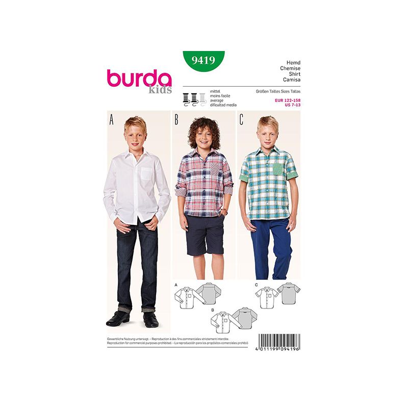 Patron Burda Kids 9419 Chemise 122/158CM