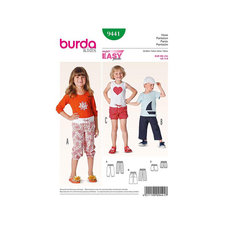 Patron Burda Kids 9441 Pantalon 98/134