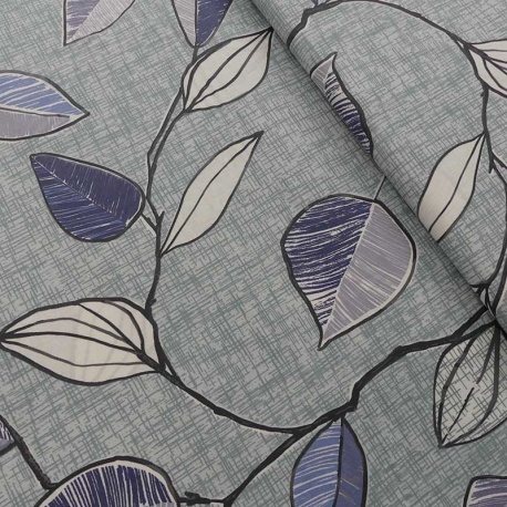 Tissu Enduit Garden Leaf Feuillage Bleu 