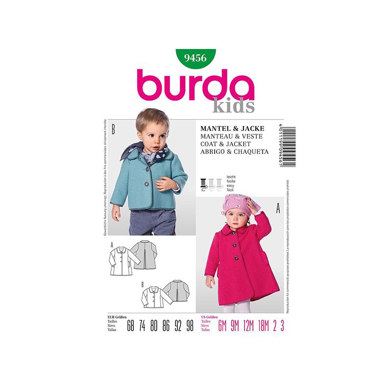 Patron Burda Kids 9456 Manteau et Veste 68/98