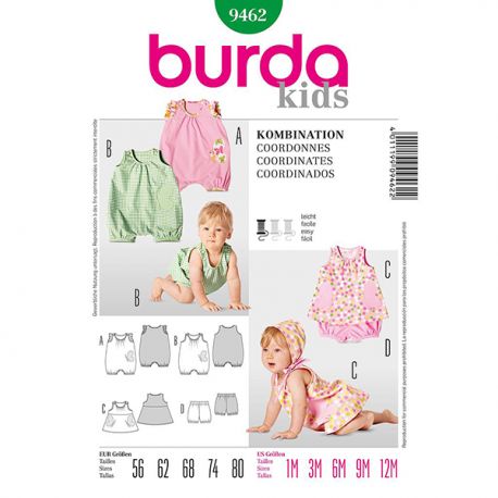 Patron Burda Kids 9462 Ensemble bébé 56/80