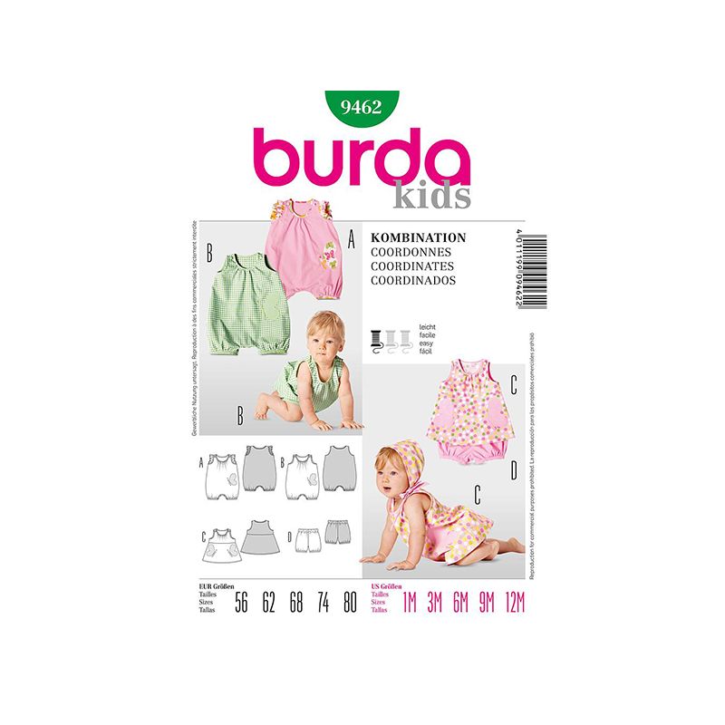 Patron Burda Kids 9462 Ensemble bébé 56/80