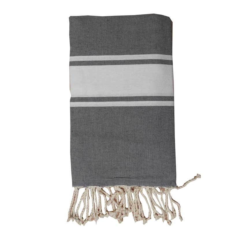 Fouta Frange Rayé Gris Anthracite