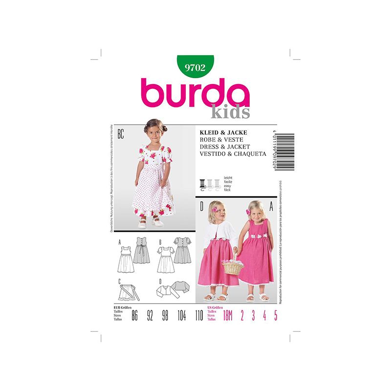 Patron Burda Kids 9702 Robe et Veste 86/110