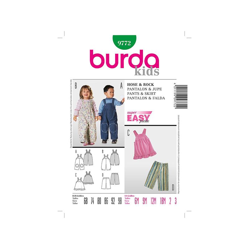 Patron Burda Kids 9772 Pantalon et Jupe 68/98