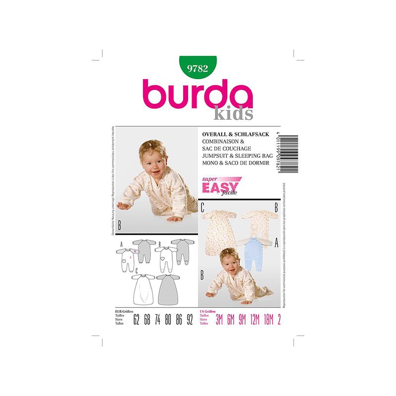 Patron Burda Kids 9782 Combinaison et Sac de Couchage 62/92