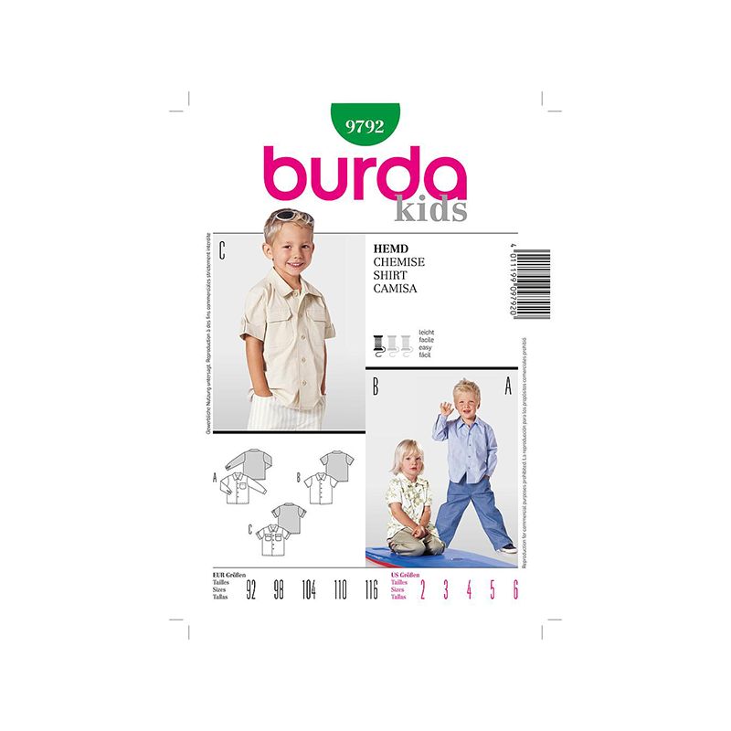 Patron Burda Kids 9792 Chemise 92/116