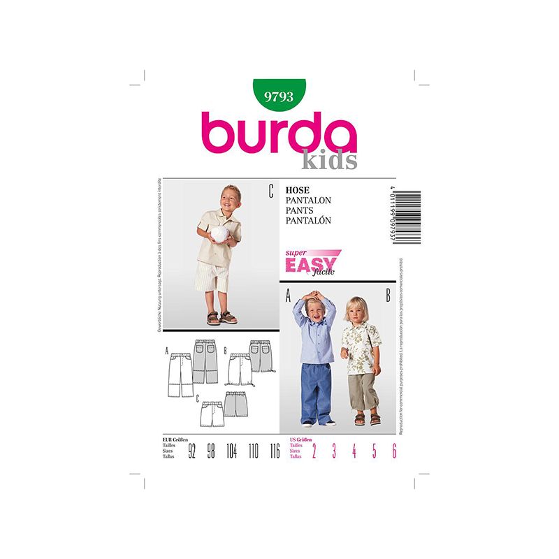 Patron Burda Kids 9793 Pantalon 92/116