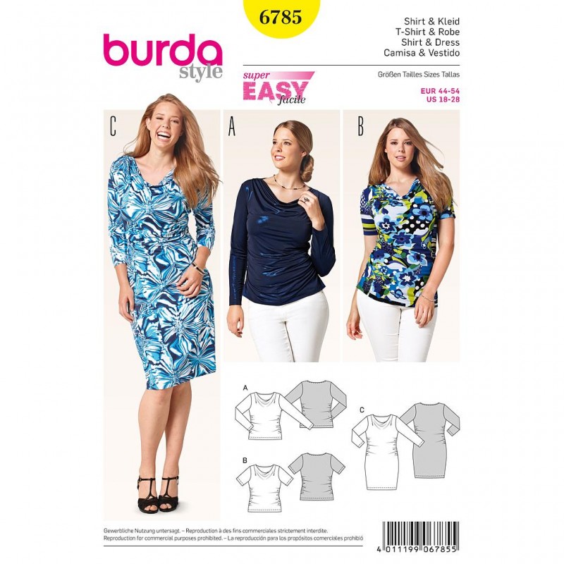 Patron Burda Style 6785 T-Shirt et Robe 44/54