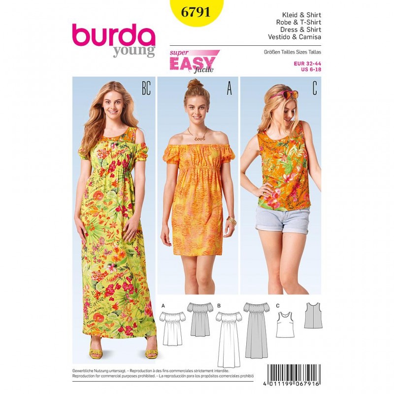 Patron Burda Style 6791 Robe et T-Shirt 32/44