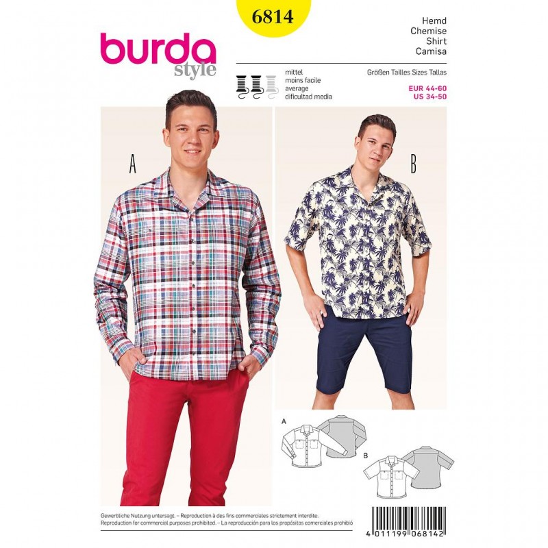 Patron Burda Style 6814 Chemise Homme 44/60