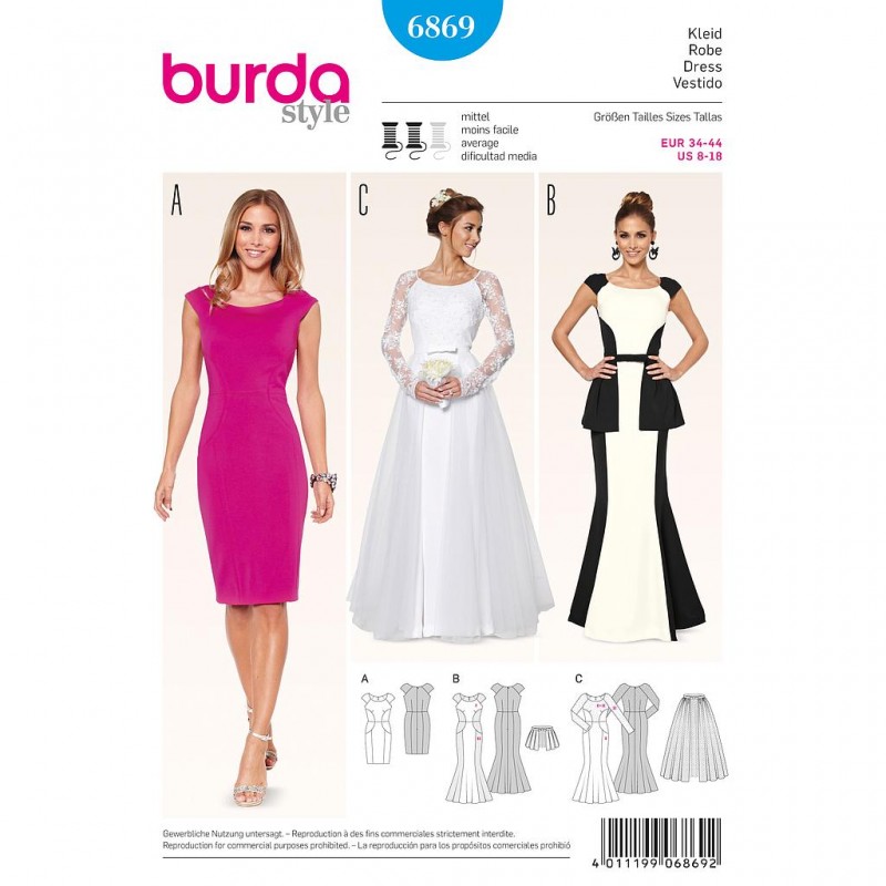 Patron Burda Style 6869 Robe de Soirée et de Mariée 34/44