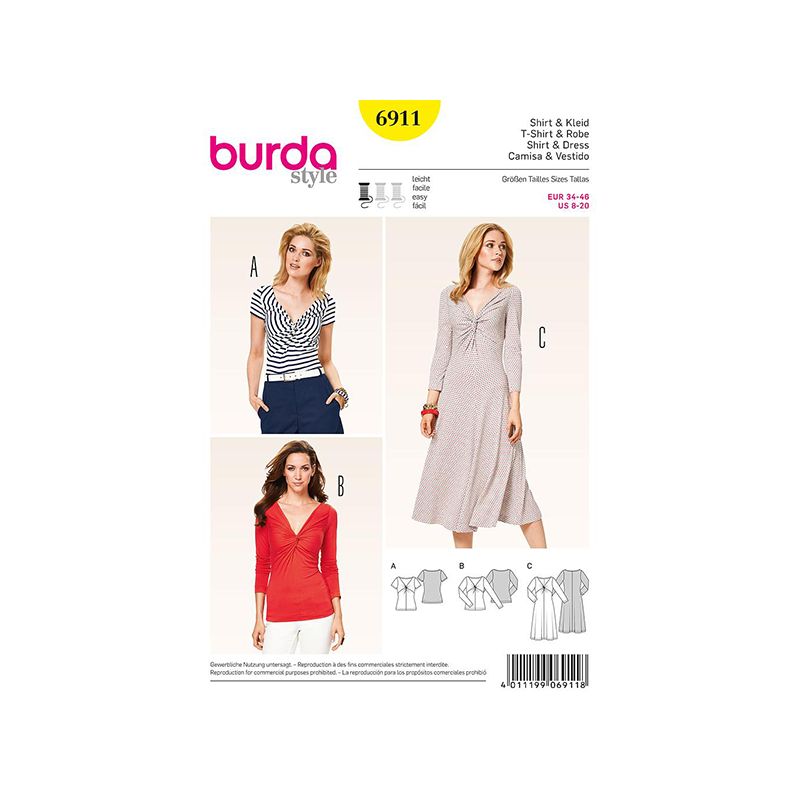 Patron Burda Style 6911 Tshirt et Robe 34/46