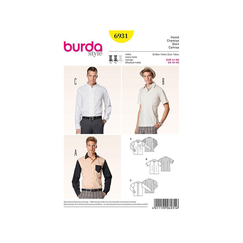 Patron Burda Style 6931 Chemise 44/60