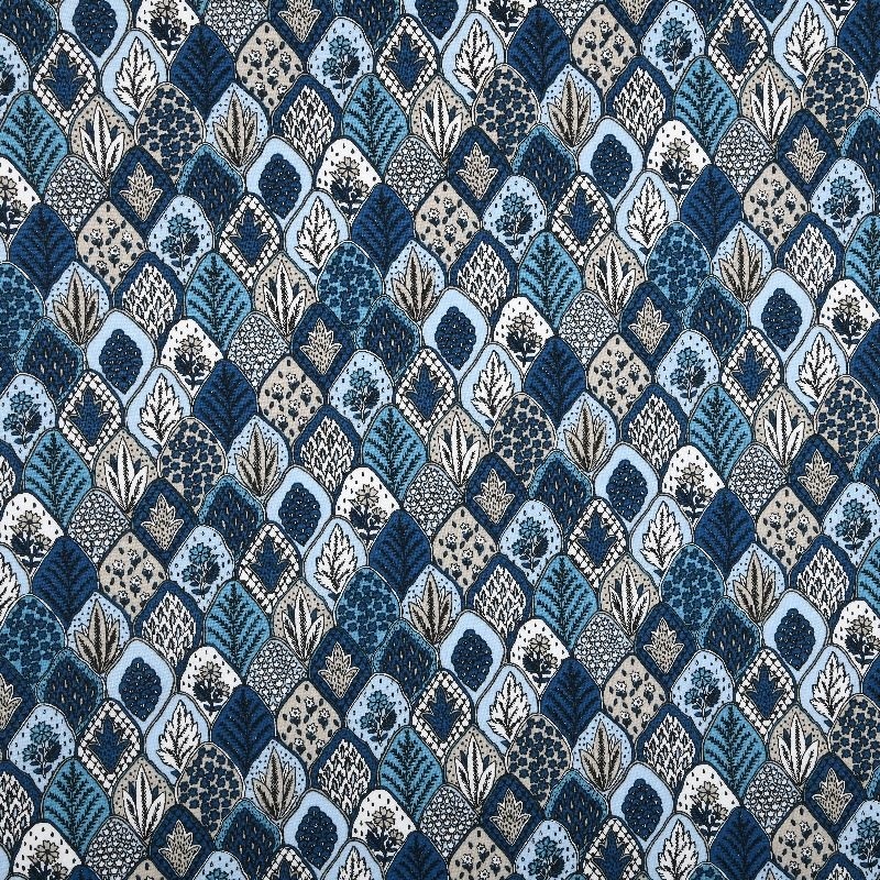 Tissu Imprimé Herboriste Bleu 