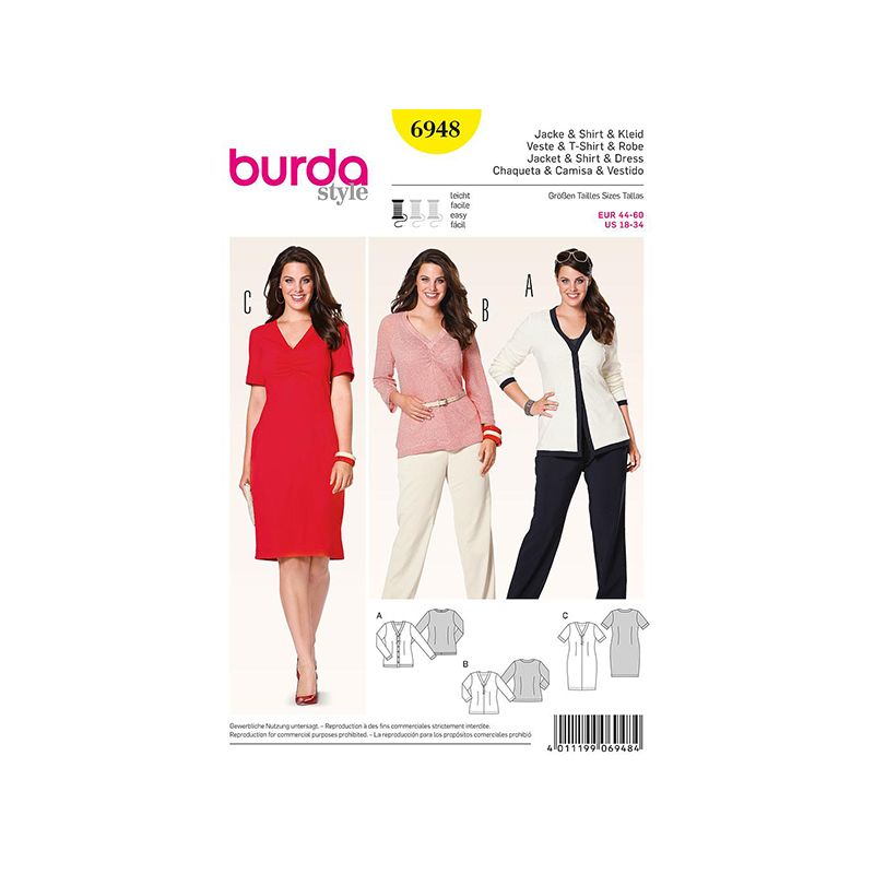 Patron Burda Style 6948 Veste et T-Shirt 44/60