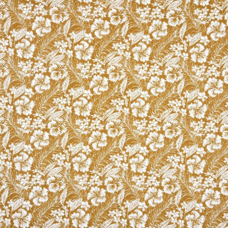 Tissu Imprimé Hibiscus Moutarde 