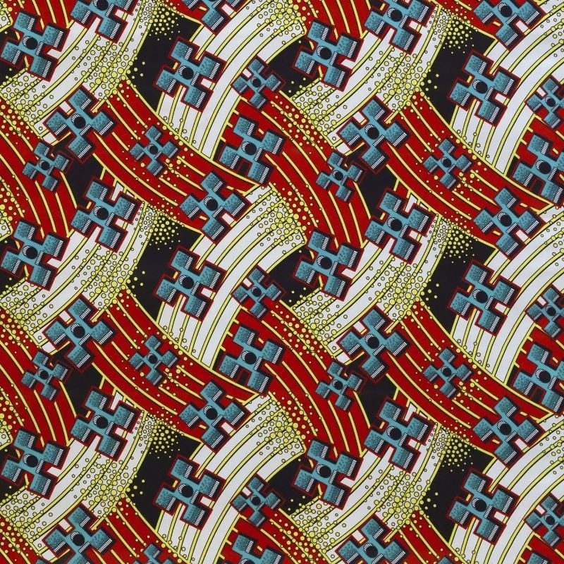 Tissu Wax Imprimé Rouge Vert - Tissus des Ursules