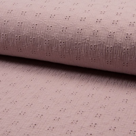 Tissu Double Gaze Brodé Rose Clair