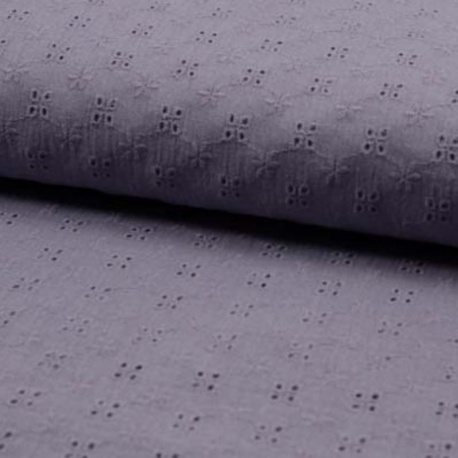 Tissu Double Gaze Broderie Anglaise Lilas
