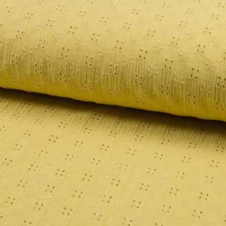 Tissu Double Gaze Broderie Anglaise Jaune