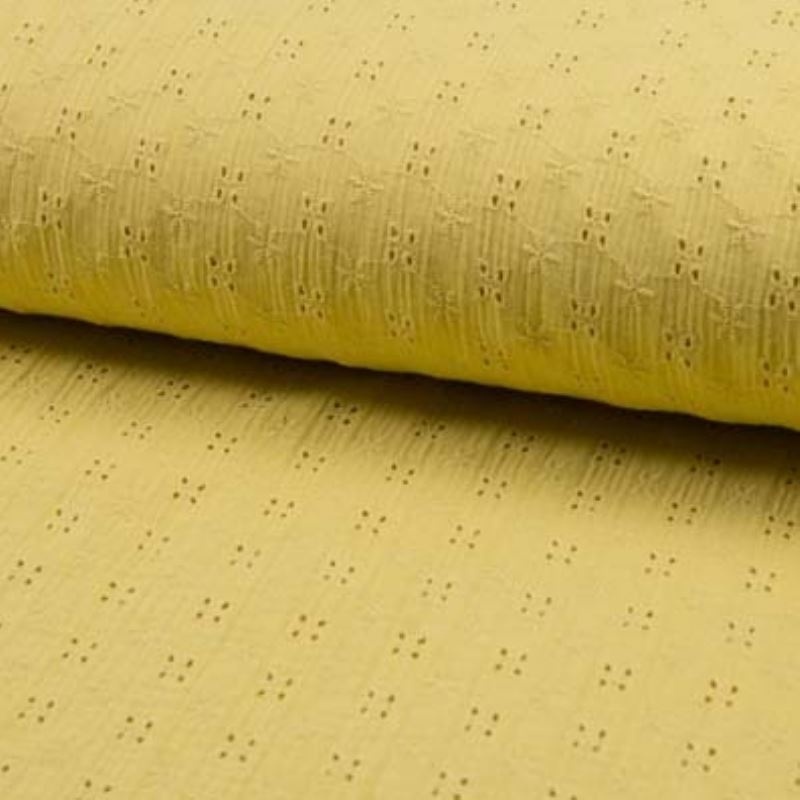 Tissu Double Gaze Broderie Anglaise Jaune