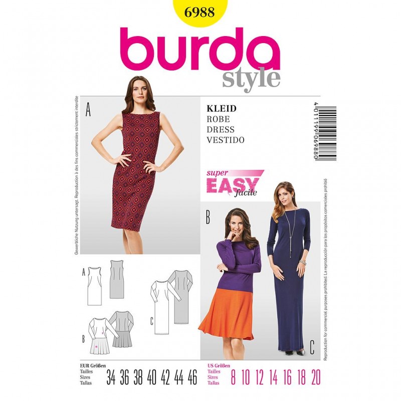 Patron Burda Style 6988 Robe 34/46