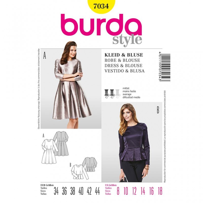 Patron Burda Style 7034 Robe et Blouse 34/44