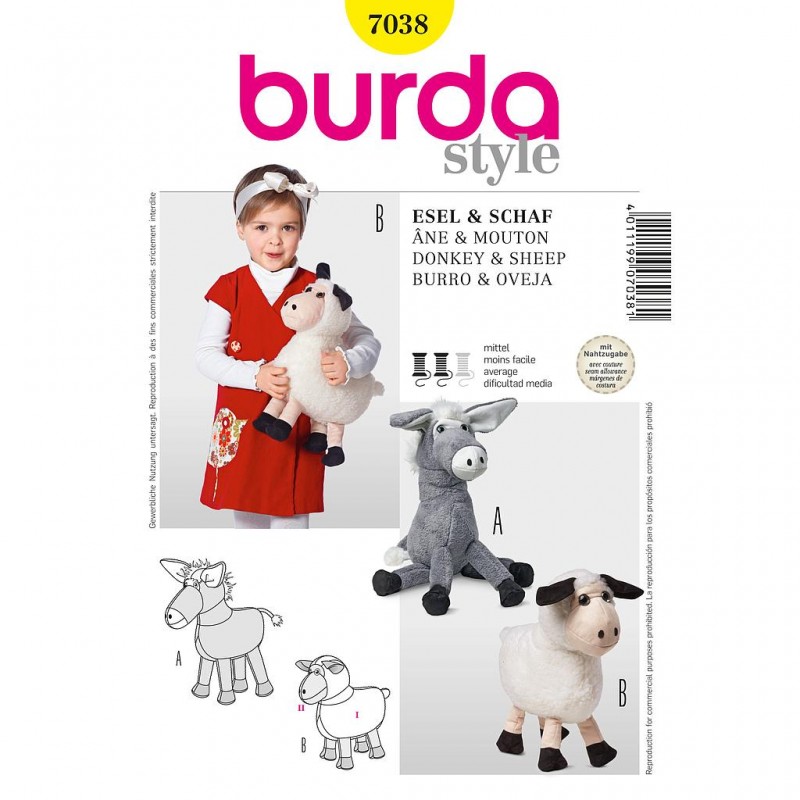 Patron Burda Style 7038 Peluche Ane et Mouton