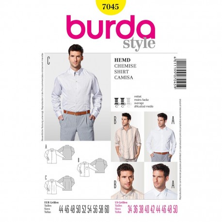 Patron Burda Style 7045 Chemise Homme 44/60
