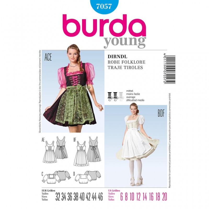 Patron Burda Style 7057 Robe Folklore 32/46