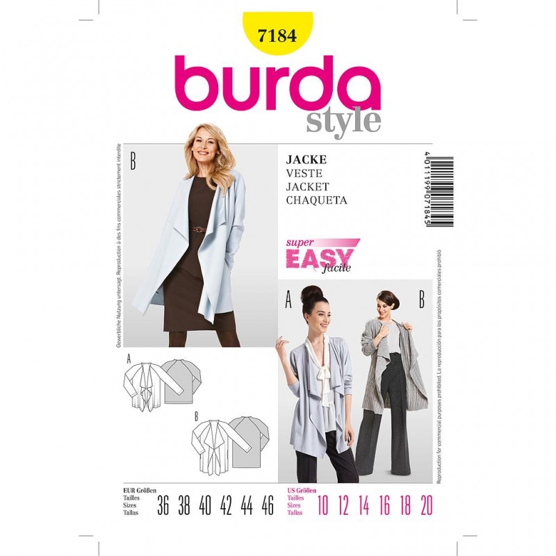 Patron Burda Style 7184 Veste 36/46