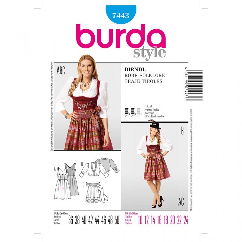 Patron Burda Style 7443 Robe 36/50